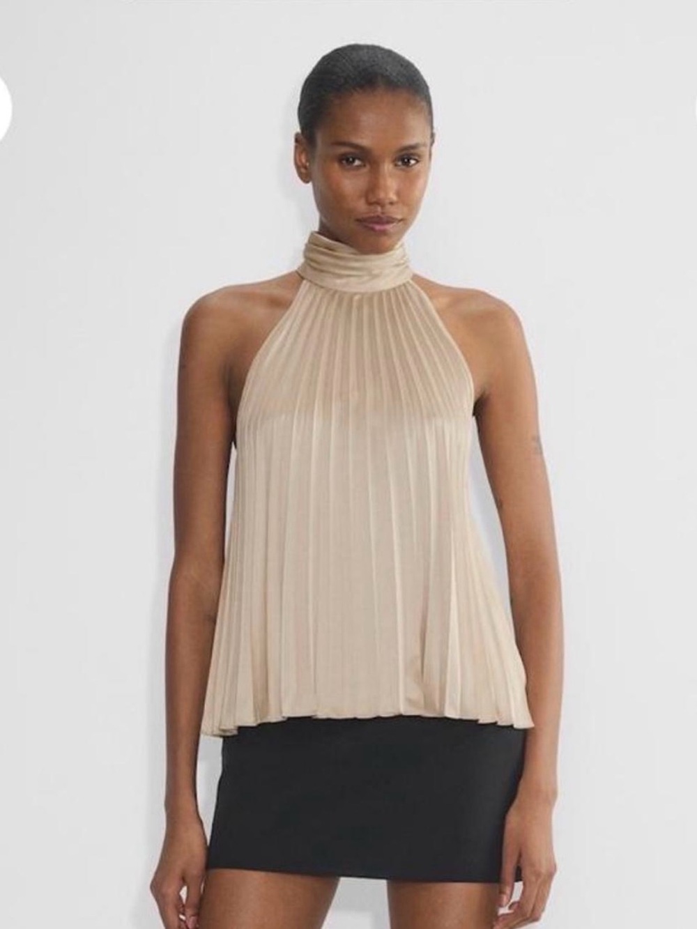 Aritzia Pleated Halter Tank Top - Neutral Beige